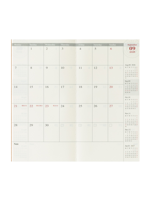 Traveler’s Notebook 2026 Monthly Diary Refill Regular Size