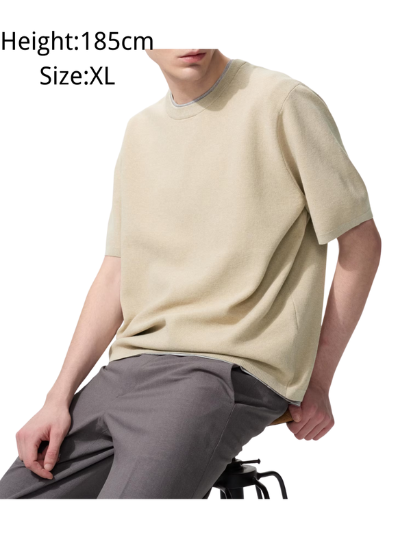 UNIQLO Washable Milano Rib Knit T-Shirt Regular Fit Lightweight Casual Top