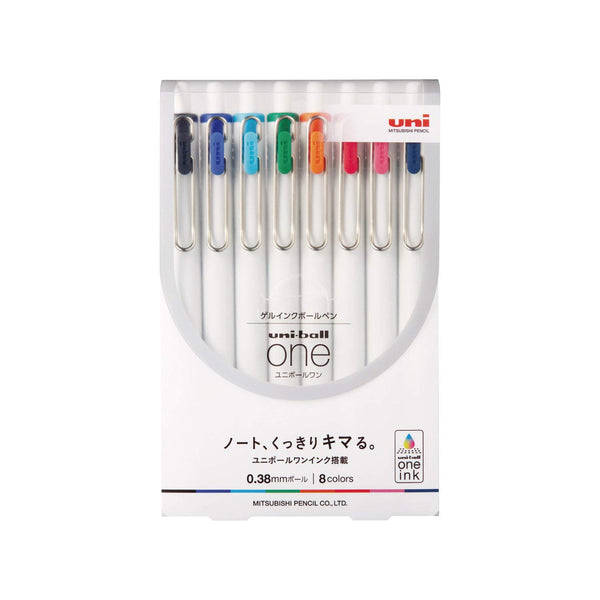 Mitsubishi Pencil uni-ball one Gel Ink Pen Set – 8 Colors, 0.38 mm (UMNS388C)