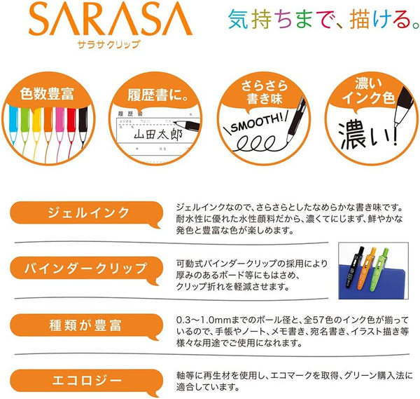 Zebra Sarasa Clip Gel Pen 0.5mm Black P-JJ15-BK5 5 Pens Pack