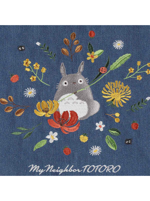 My Neighbor Totoro Denim Tote Bag Embroidered Floral Design