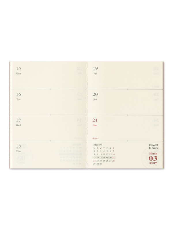 TRAVELER'S notebook Passport Size 2027 Weekly Diary Refill 2-Book Set
