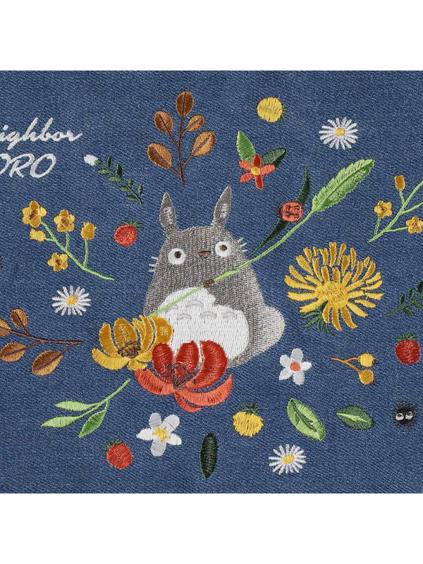 My Neighbor Totoro Denim Lunch Tote Bag Embroidered Floral Design