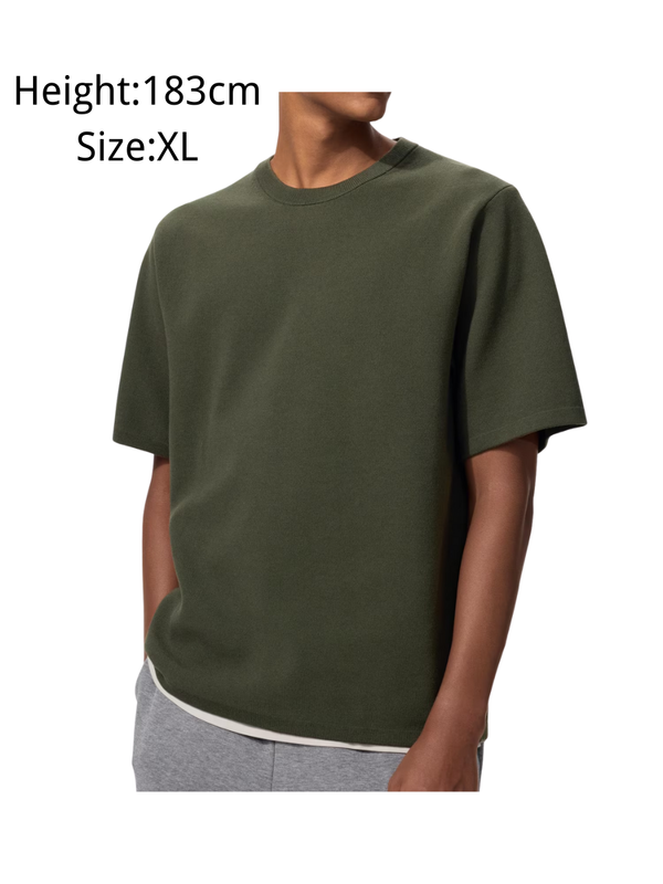 UNIQLO Washable Milano Rib Knit T-Shirt Regular Fit Lightweight Casual Top