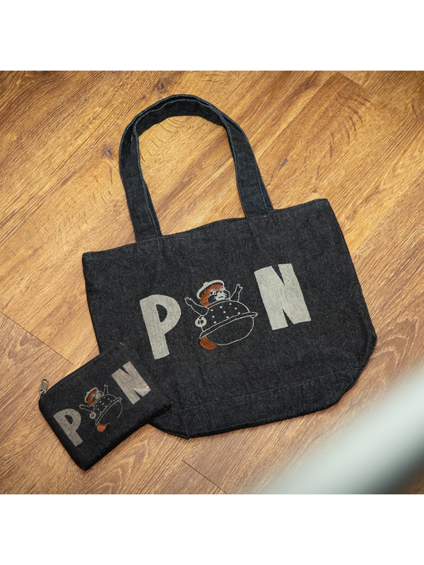 Pom Poko Shokichi Black Denim Tote Bag