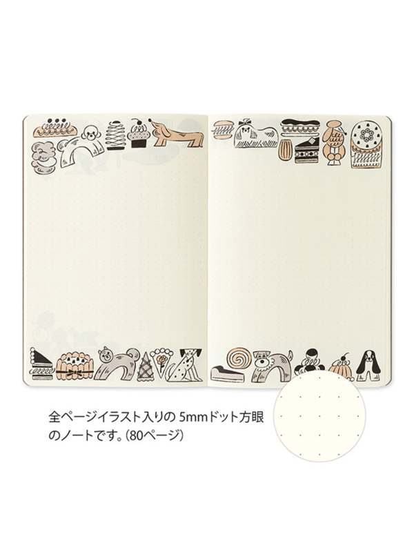 Midori Yuru Log B6 Dot Grid Notebook - Sweets & Animals Design (15399006)
