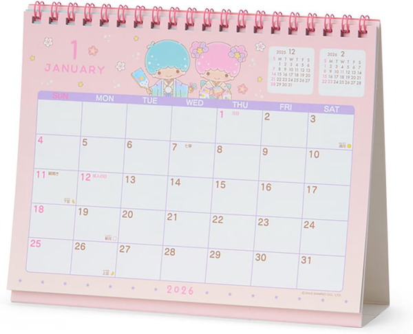 Sanrio 622061 Ring Calendar 2026 Little Twin Stars Kiki & Lala Tabletop Paper Calendar
