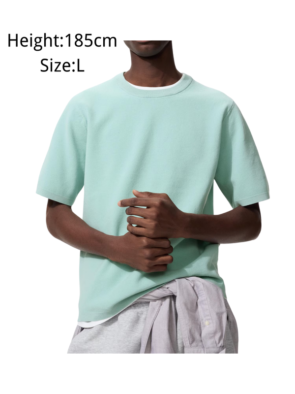 UNIQLO Washable Milano Rib Knit T-Shirt Regular Fit Lightweight Casual Top