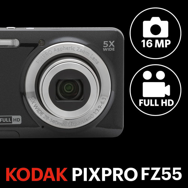KODAK PIXPRO FZ55-BK 16MP Digital Camera 28mm Wide Angle 5x