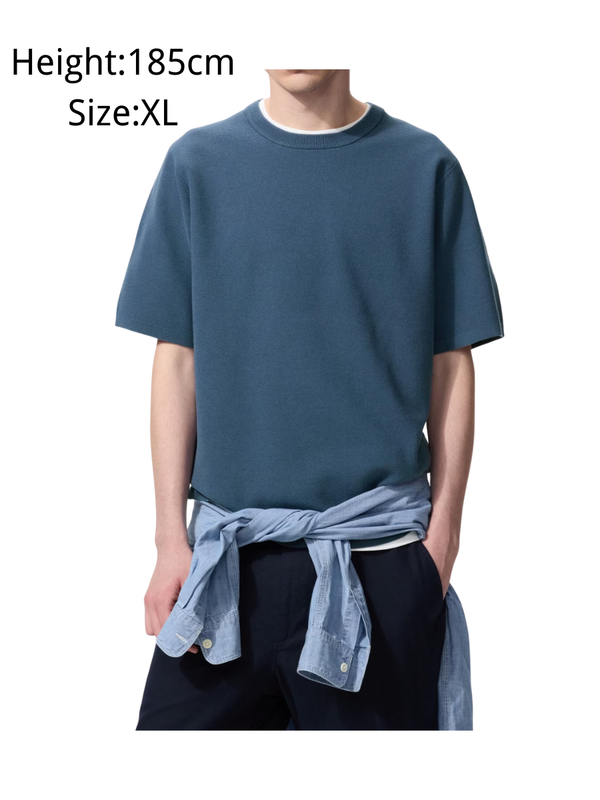 UNIQLO Washable Milano Rib Knit T-Shirt Regular Fit Lightweight Casual Top