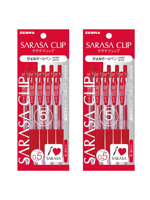 Zebra Sarasa Clip Gel Pen 0.5mm Red P-JJ15-R5 5 Pack