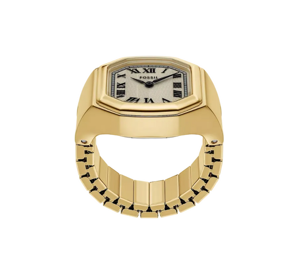 Harlow Gold Tone Watch Ring Stainless Steel Quartz Two Hand Ring Watch