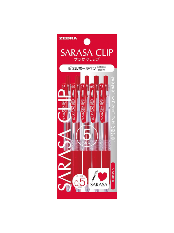Zebra Sarasa Clip Gel Pen 0.5mm Red P-JJ15-R5 5 Pack