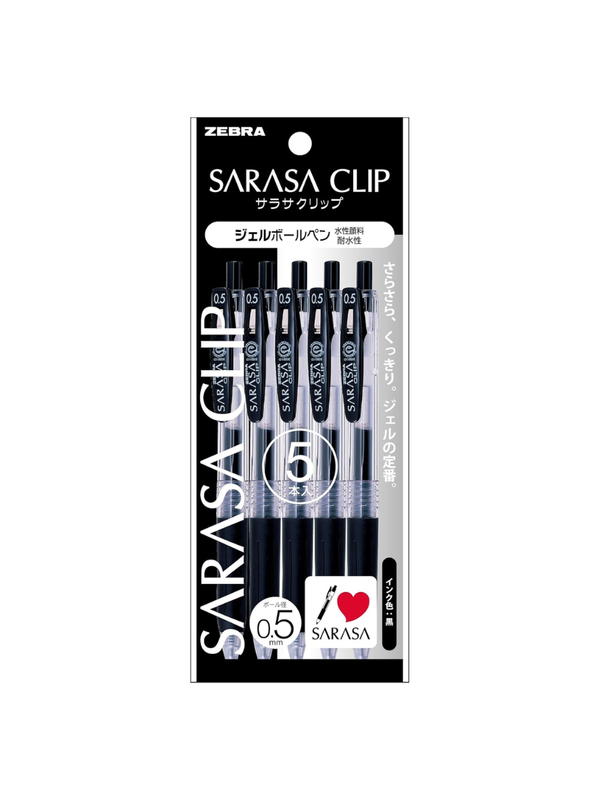Zebra Sarasa Clip Gel Pen 0.5mm Black P-JJ15-BK5 5 Pens Pack