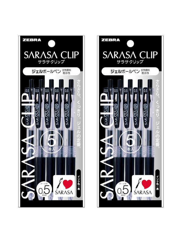 Zebra Sarasa Clip Gel Pen 0.5mm Black P-JJ15-BK5 5 Pens Pack