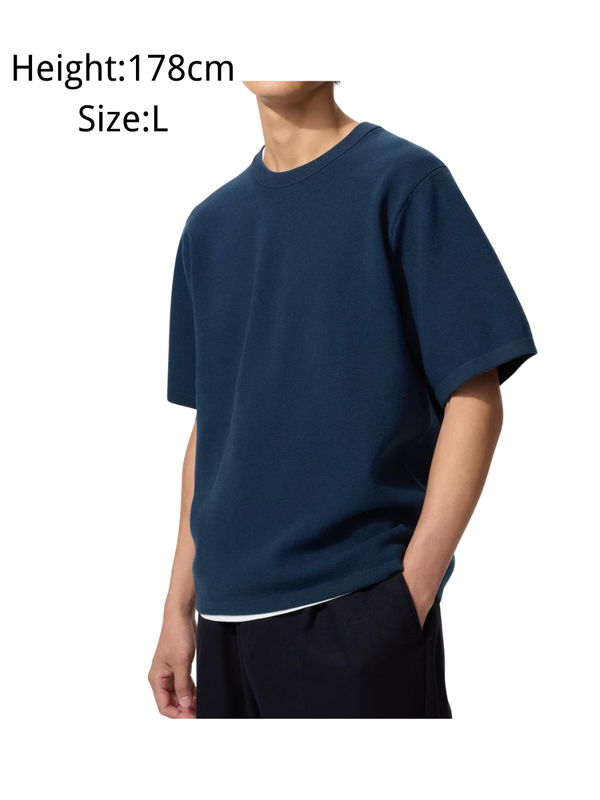 UNIQLO Washable Milano Rib Knit T-Shirt Regular Fit Lightweight Casual Top