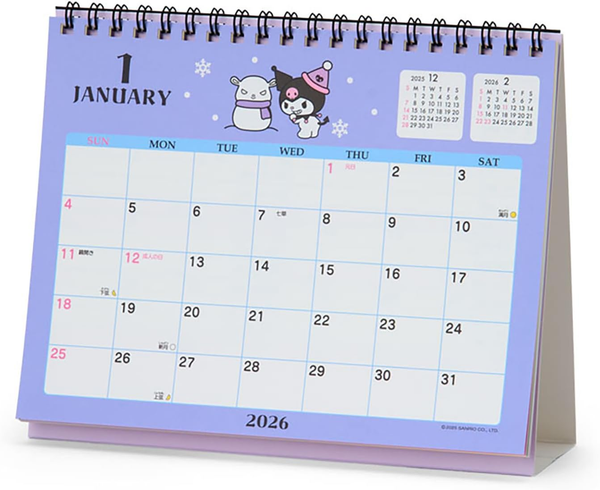 Sanrio 622168 Ring Calendar 2026 Chrome Tabletop Paper Calendar
