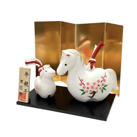 Kimura Ohshido Japanese Zodiac Horse Clay Bell Parent and Child Ornament