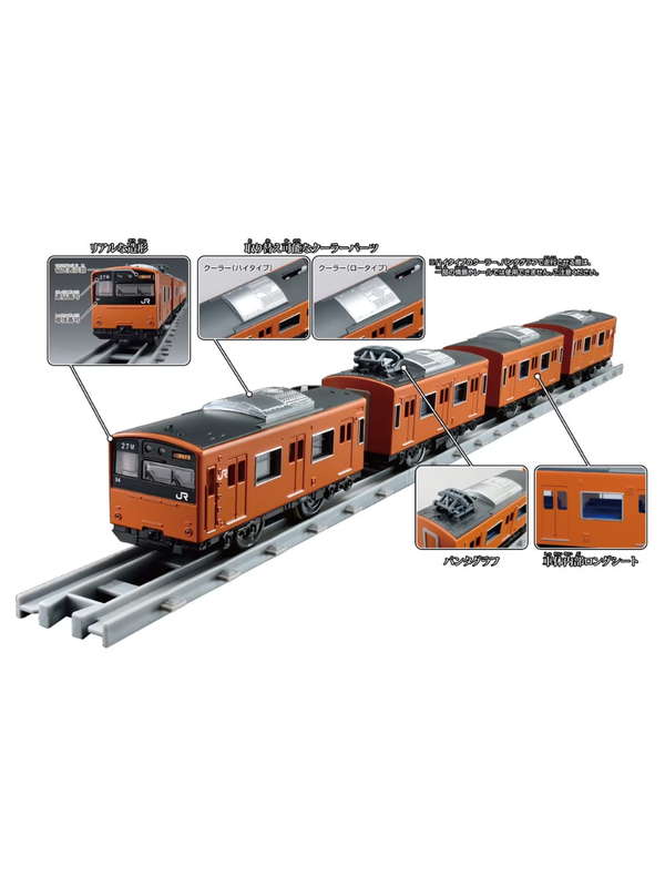 Plarail Real Class 201 Series Commuter Train (JR West Orange) – Detailed 4-Car Train Set