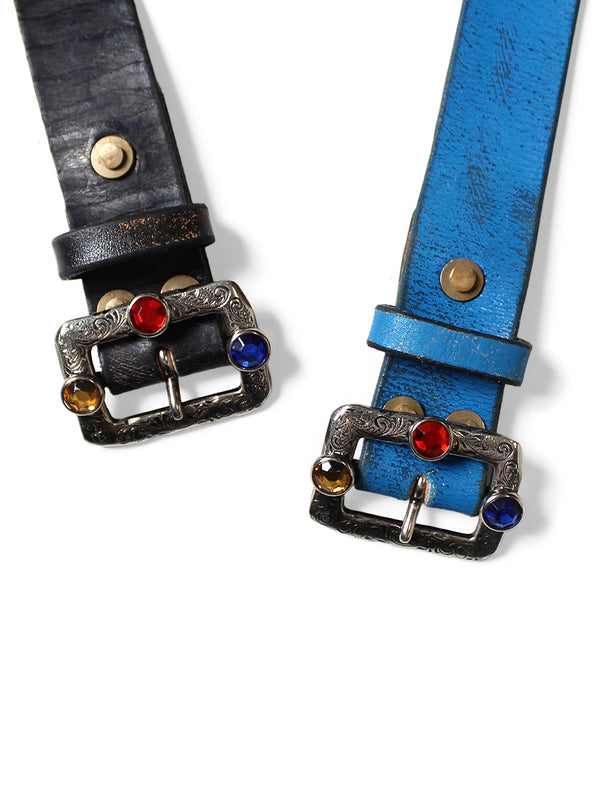 Kapital Oiled Leather Studded Disco Buckle Belt