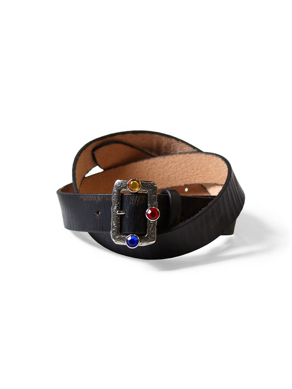 Kapital Oiled Leather Studded Disco Buckle Belt