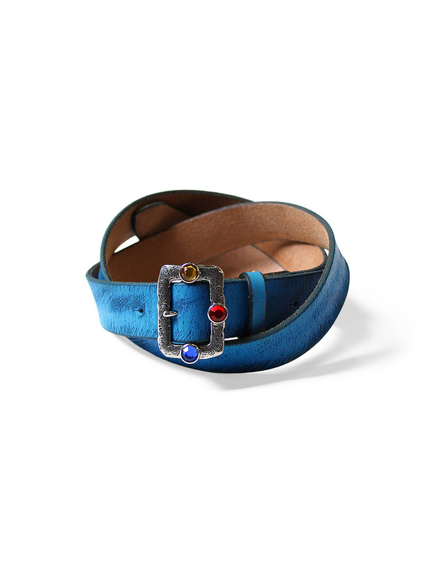 Kapital Oiled Leather Studded Disco Buckle Belt