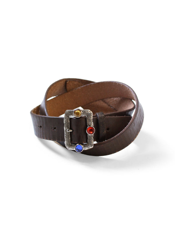 Kapital Oiled Leather Studded Disco Buckle Belt