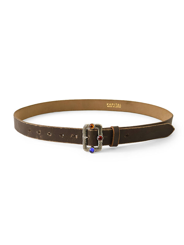 Kapital Oil Leather Studded Disco Buckle Belt