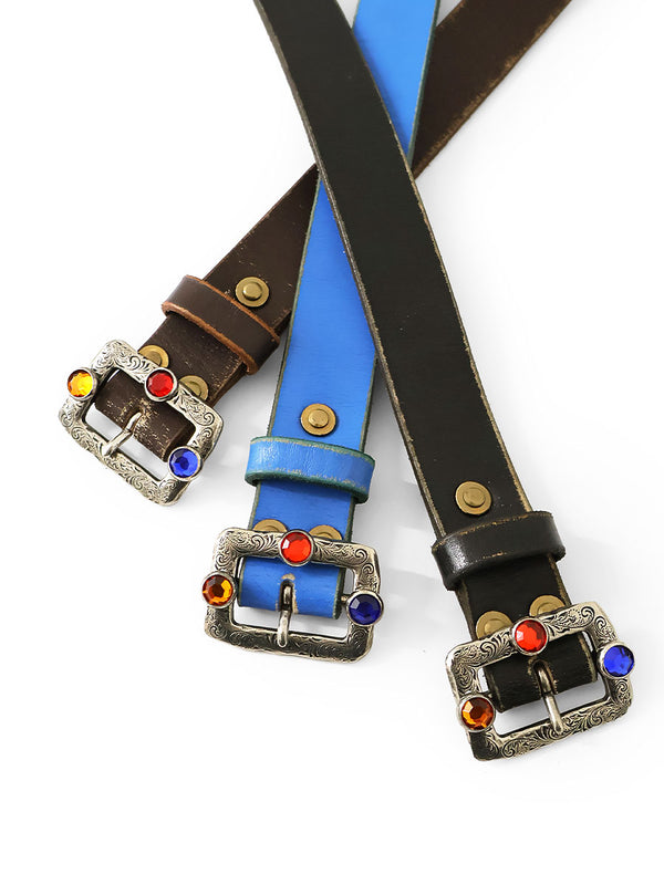 Kapital Oil Leather Studded Disco Buckle Belt