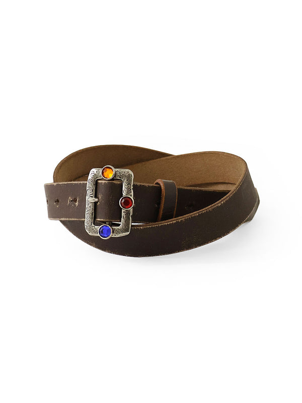 Kapital Oil Leather Studded Disco Buckle Belt