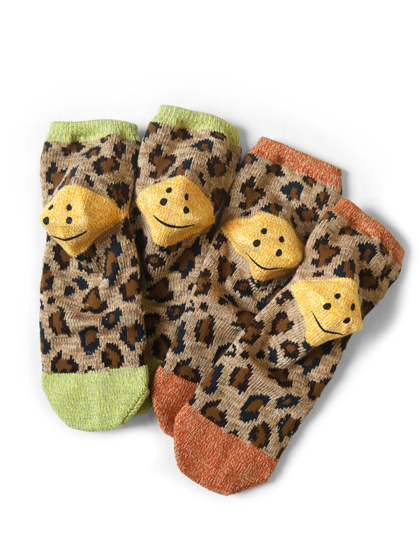 Kapital 84-ply RAINBOWY HAPPY HEEL Leopard Ankle Socks