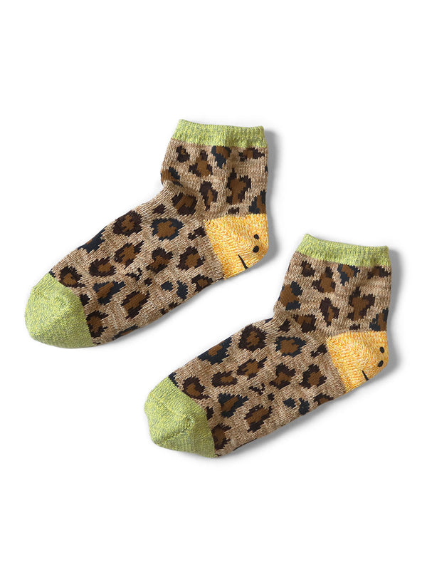 Kapital 84-ply RAINBOWY HAPPY HEEL Leopard Ankle Socks
