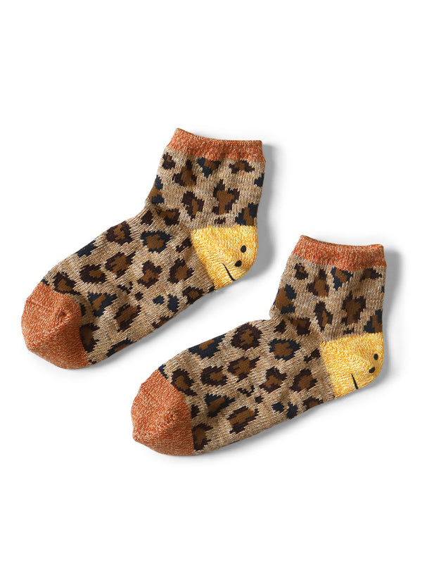 Kapital 84-ply RAINBOWY HAPPY HEEL Leopard Ankle Socks