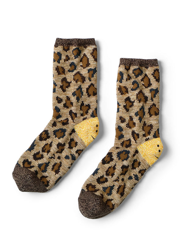 Kapital 84-ply RAINBOWY HAPPY HEEL Leopard Print Socks