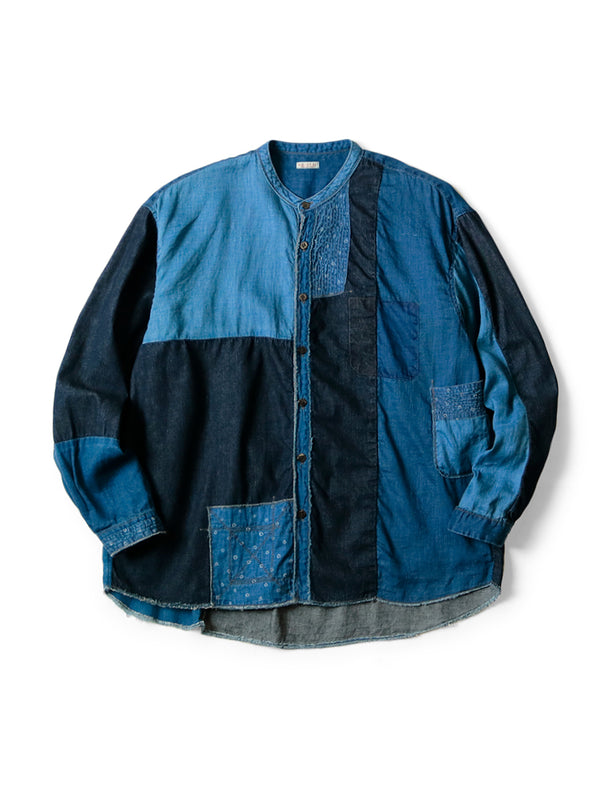 Kapital cotton x linen IDG patchwork band collar Kathmandu shirt