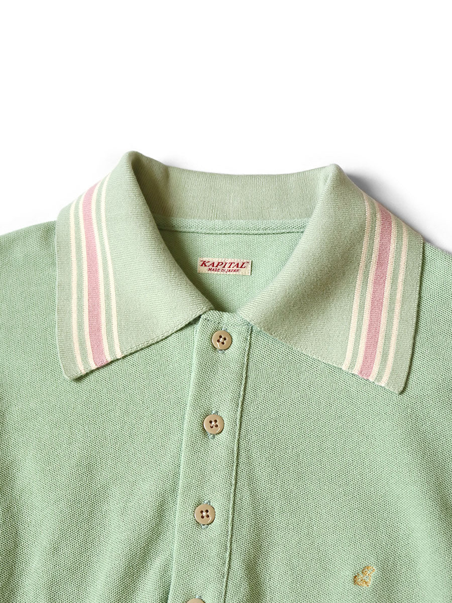 KAPITAL PIQUE RIBBED COLLAR RETRO POLO