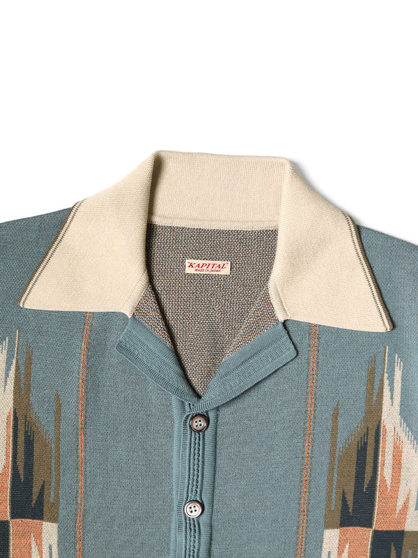 Kapital 12G Cotton Knit Chimayo Pattern Aloha Polo Shirt short sleeve