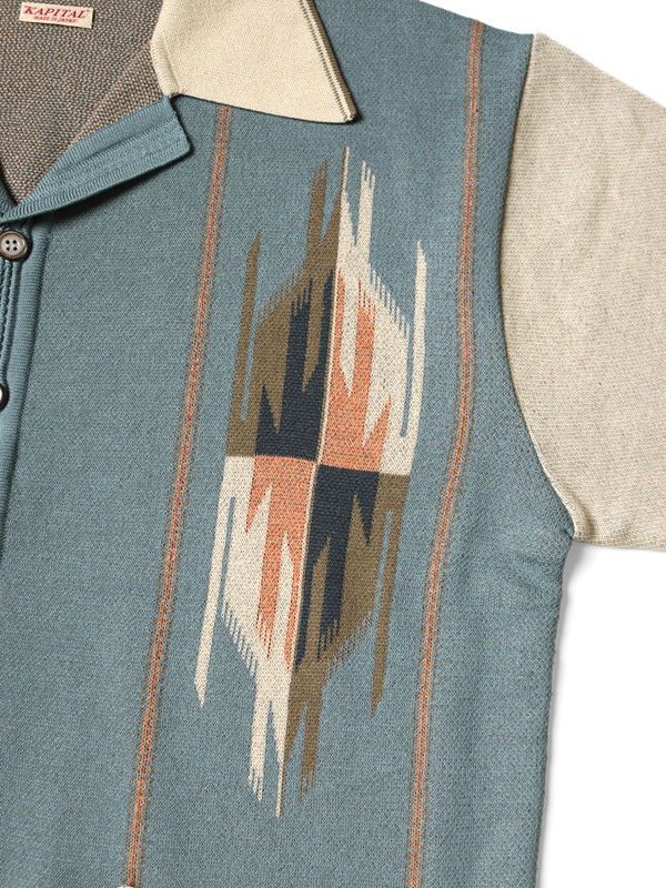 Kapital 12G Cotton Knit Chimayo Pattern Aloha Polo Shirt