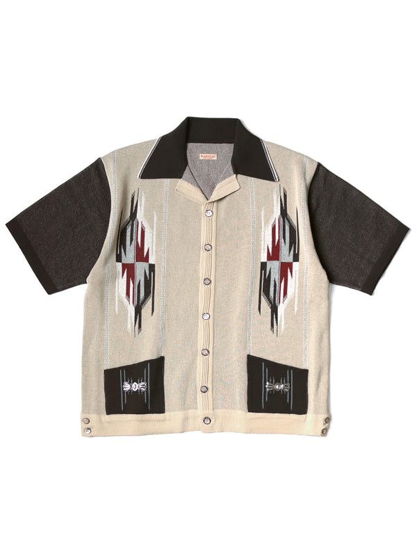 Kapital 12G Cotton Knit Chimayo Pattern Aloha Polo Shirt short sleeve