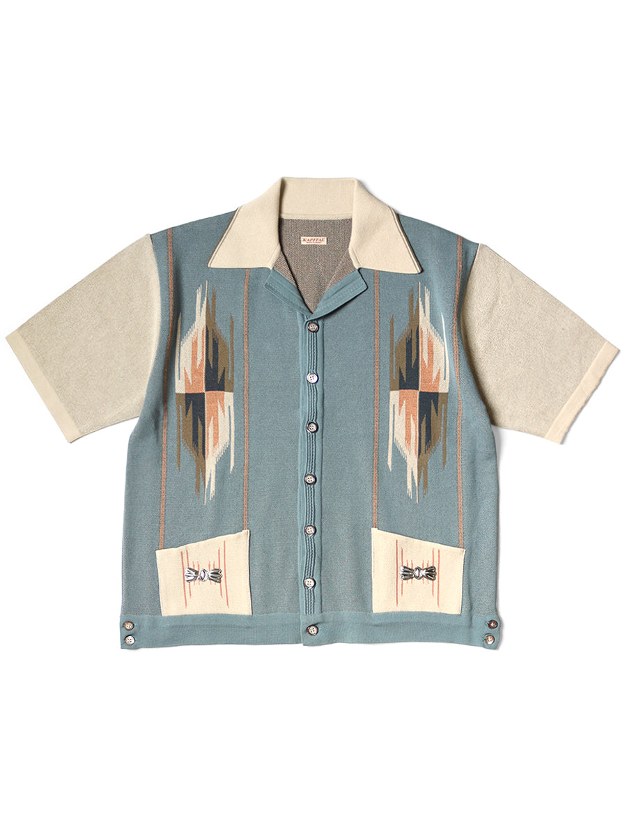 Kapital 12G Cotton Knit Chimayo Pattern Aloha Polo Shirt short sleeve ...