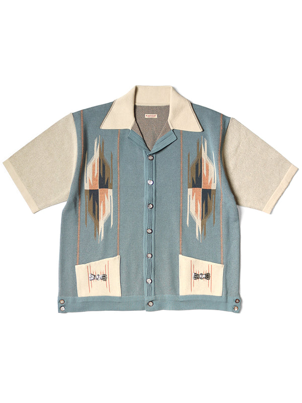 Kapital 12G Cotton Knit Chimayo Pattern Aloha Polo Shirt short sleeve