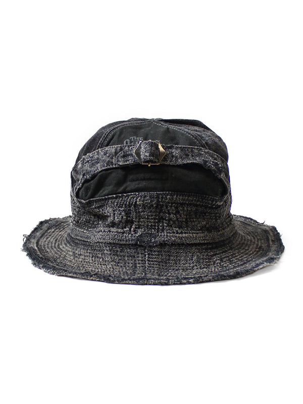 Kapital 11.5oz Black x Black Denim Old Man and the Sea Hat (Distressed Remake) Cap