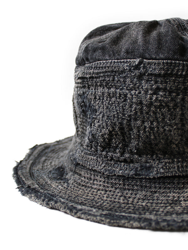 Kapital 11.5oz Black x Black Denim Old Man and the Sea Hat (Distressed Remake) Cap
