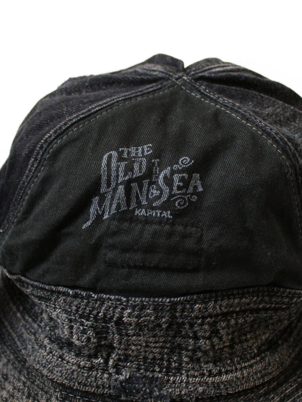 Kapital 11.5oz Black x Black Denim Old Man and the Sea Hat (Distressed Remake) Cap
