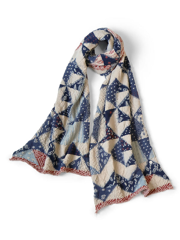 Kapital Felted Wool Indigo-Patterned Happy Scarf