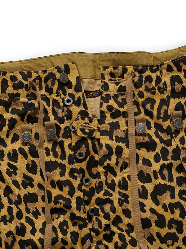 Kapital Cotton Herringbone Leopard Print Jumbo Cargo Pants