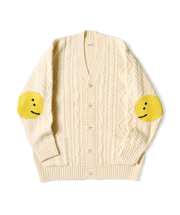 Kapital 5G Wool Cable Knit SMILIE Patch Cardigan