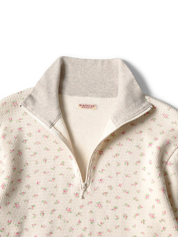 Kapital Waffle Jersey Small Flower pt ZIP Down Sleeve Half ZIP Long Tee