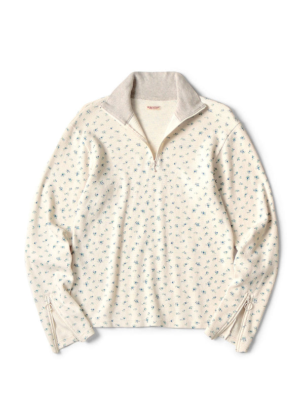 Kapital Waffle Jersey Small Flower pt ZIP Down Sleeve Half ZIP Long Tee