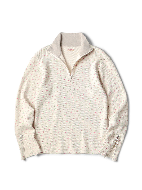 Kapital Waffle Jersey Small Flower pt ZIP Down Sleeve Half ZIP Long Tee